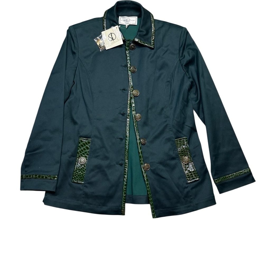✨ St. John Sport Green Vinyl Trim Blazer Jacket Women’s Size P 2 NWT ✨
